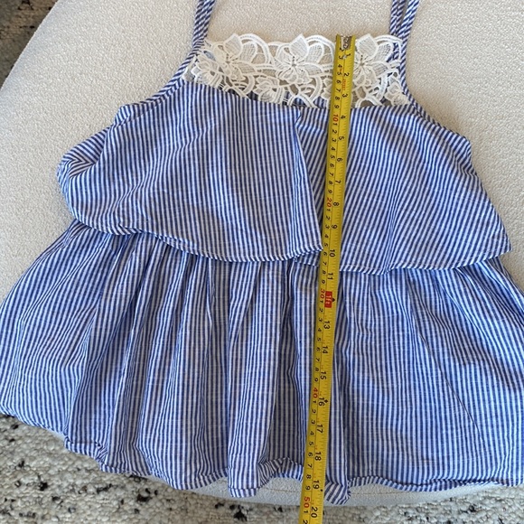 Zara Basic Tiered Chambray Striped Lace Eyelet Sleeveless top XS - Picture 9 of 11